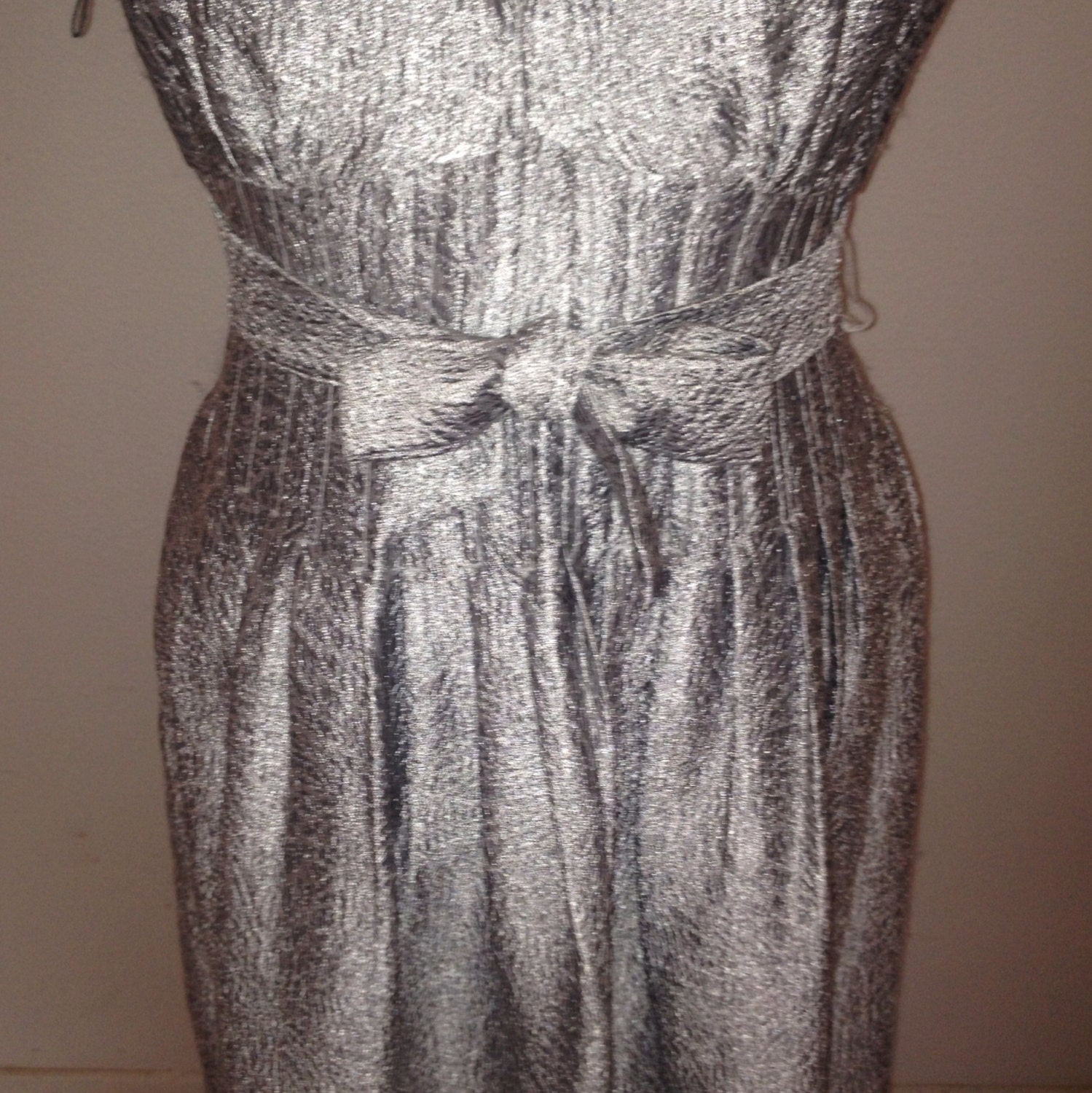Vintage Silver Lame Dress Classic Pleated Belt Etsy