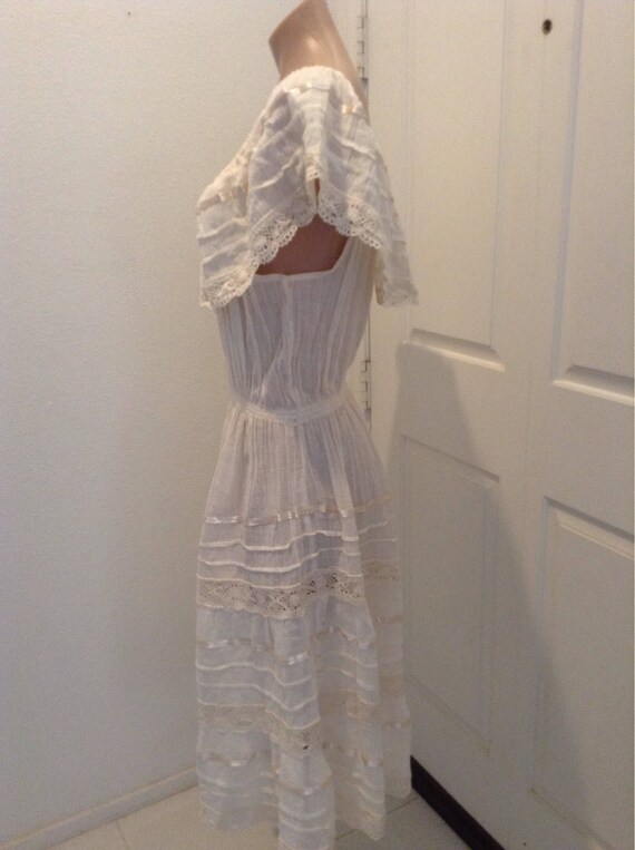 Vintage Mexican Dress Crochet Lace Boho Hippie - image 3