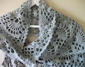 Grey Bamboo Merino Lacy Crochet Shawl Silver Gray Stole Wrap Scarf