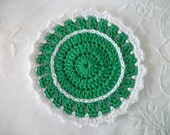 Crochet Coasters Set of 4 Celtic Green with white edge