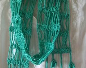 Long Green Lacy Crochet Cotton Scarf