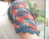 Crochet cotton shrug bolero jacket cover-up blue denim multicolour
