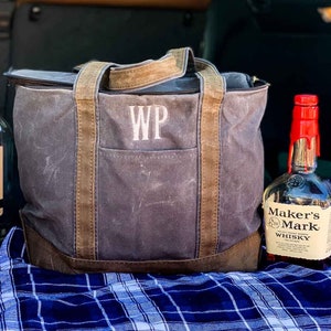 Personalized Waxed Canvas Monogrammed Insulated Lunch Box or Cooler for Men | Soft Sided Boat Tote Cooler, Personalized | Small or Large