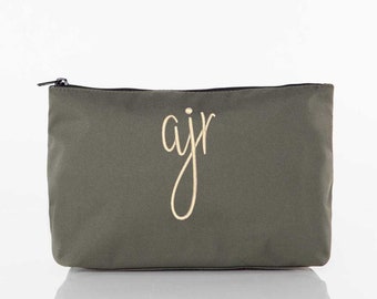 Personalized Nylon Pouch, Embroidered Monogram Zipper Bag