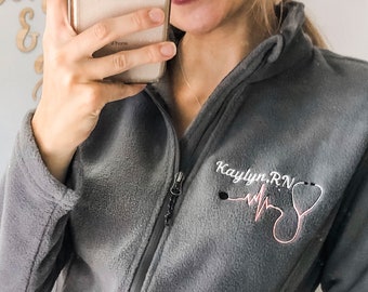 Personalized Nurse Monogram Full Zip Jacket With Heart -  Israel