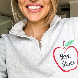 Personalized Teacher Quarter Zip Sweatshirt | Teacher Apple Zip Pullover