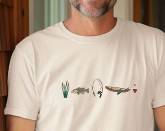 Embroidered Fishing Icons Comfort Colors T-Shirt | Custom Fishing Gemma Sweatshirt | Fathers Day Gift | Fisherman Gift | Lake | C17G18EFI
