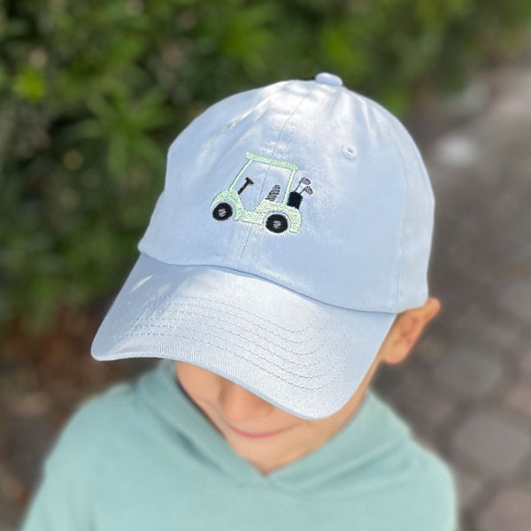 Embroidered Golf Cart Youth Baseball Hat | Youth Baseball Cap | Golfing | Spring Break | Embroidered Golf Cart | Youth Embroidered Hat