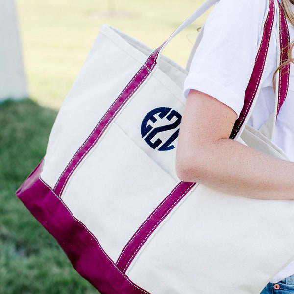 Zippered Top Canvas Boat Tote with Handles Large | Monogrammed Canvas Boat Tote | Tailgate Tote | Travel Boat Tote | Bridesmaid Gift