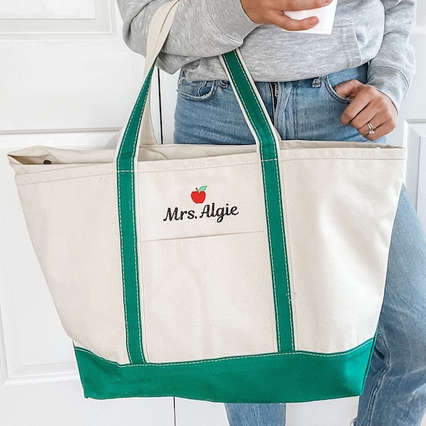 Personalized Teacher Gift Canvas Boat Tote with Handles Large | Monogrammed Teacher Canvas Boat Tote | Large Tote for New Teacher