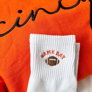 Embroidered Football Game Day Crew Socks | Sports Fan | Gifts Under 20 | Cheerleader | Team | Christmas Gift | Unique Gift Idea | AMSEGD2