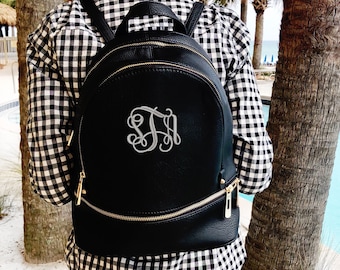 Monogrammed Book Bag | Vegan Leather Backpack | Personalized Backpack | Back to School | Embroidered Monogram Back Pack | Gifts for Her