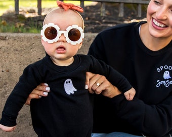 Embroidered Mini Ghost Infant Fleece Romper | Custom Baby Bodysuit | New Baby Gift | Matching Family Sweatshirts | Spooky Season