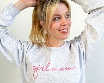 Girl Mom Personalized Crewneck Sweatshirt | Personalized Crew Neck Pullover | Embroidered Sweatshirt | Mother's Day Gift