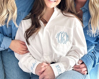 Cuff and Pocket Monogrammed Button Down | Gift for Bride | Embroidered Wedding Gift | Custom Bridal Button Down | Wedding Date Cuff | Bride