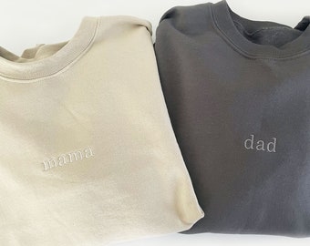 Minimal Embroidery Mama and Dad Custom Gemma Sweatshirt Set | Perfect Sweatshirts for New Parents