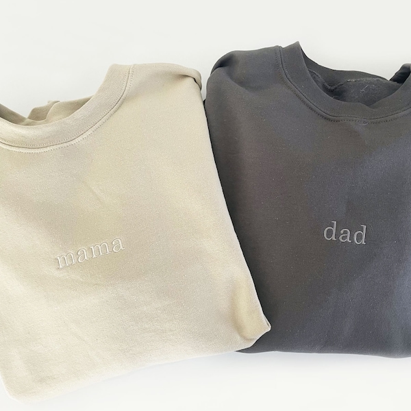 Minimal Embroidery Mama and Dad Custom Gemma Sweatshirt Set | Perfect Sweatshirts for New Parents