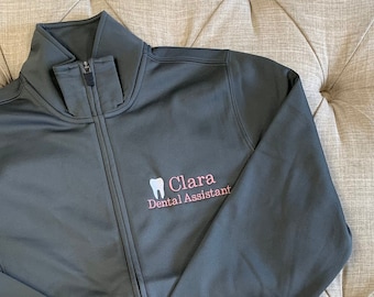 Personalized Mini Tooth Polyester Jacket | Ladies Dental Polyester Full Zip | Dental Hygienist | Personalized Dental