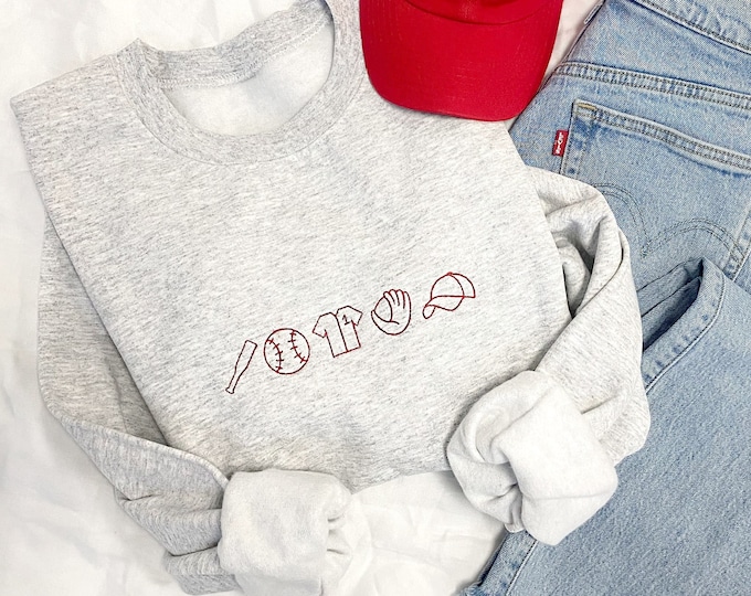 Embroidered Baseball Icon Sweatshirt | Embroidered Baseball Top | Gift for Sports Lover | Gemma Crewneck Sweatshirt | Sports Mom