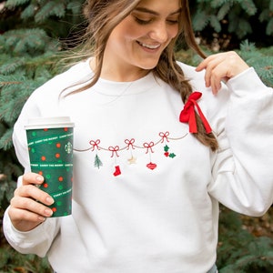Traditional Christmas Garland Embroidered Gemma Sweatshirt | Nostalgic Christmas Crewneck | Festive Holiday Top | Gifts under 35