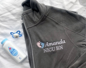 Personalized NICU Nurse Full Zippered Fleece Jacket | Custom NICU | Labor and Delivery Nurse | Pediatrics Nurse Jacket | Custom Midwife Coat