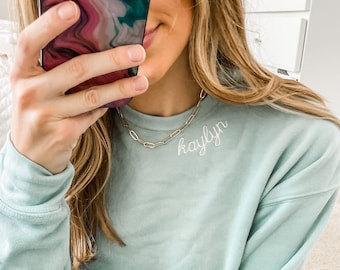 Personalized Neckline Script Sweatshirt | Embroidered Bella Canvas Pullover