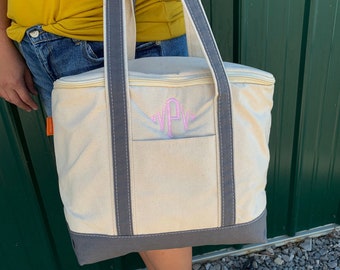 Classic Monogrammed Canvas Seersucker Tote - Sunny and Southern