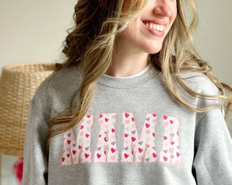 MAMA Watercolor Heart Print Devin Sweatshirt | Mama Sweatshirt | Gift for Mom | New Mom Sweatshirt | Mini Heart Valentine's Sweatshirt