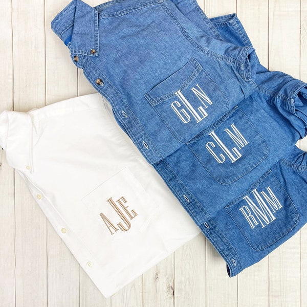 Personalized Bridesmaid and Bride Denim Button Up Shirt | Lightweight Shacket Personalized |Bridesmaid Getting Ready Top | Bridal Party Gift