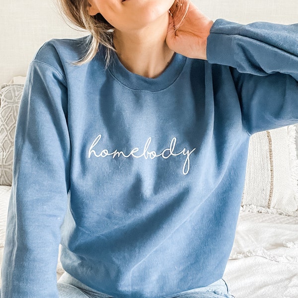 Homebody Lounge  Sweatshirt| Homebody Script Sweatshirt  Embroidered Crew Neck Sweatshirt | Stitched Sweatshirt Lounge