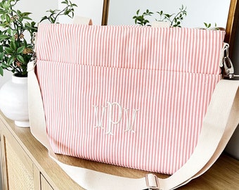 Embroidered Striped Cooler Tote | Custom Insulated Picinic Cooler | Personalized Bridesmaid Gift | Custom Beach Cooler Tote | Teacher Gift