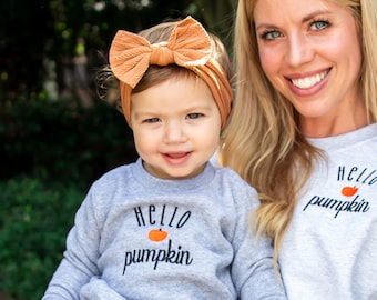 Hello Pumpkin Infant Fleece Romper | Custom Baby Bodysuit | New Baby Gift | Matching Family Sweatshirts