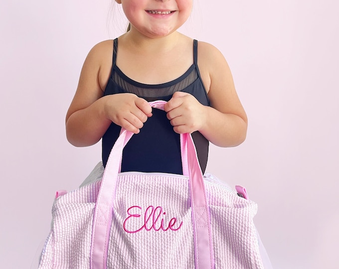 Personalized Mini Seersucker Duffle Bag with Embroidery | Kids Overnight Duffle Bag | Dance Bag | Gift for Kids | Kids Travel | MBDEC