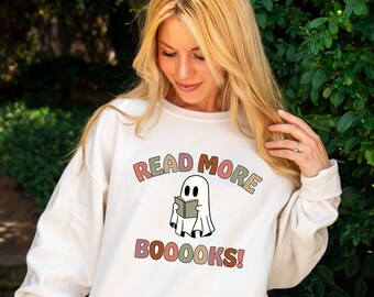 Read More Boooks! Gemma Crewneck Sweatshirt | Teacher Halloween  | Daisy Ghost | DTG | Gift for Teacher | Bookish | Read More | Book Lover