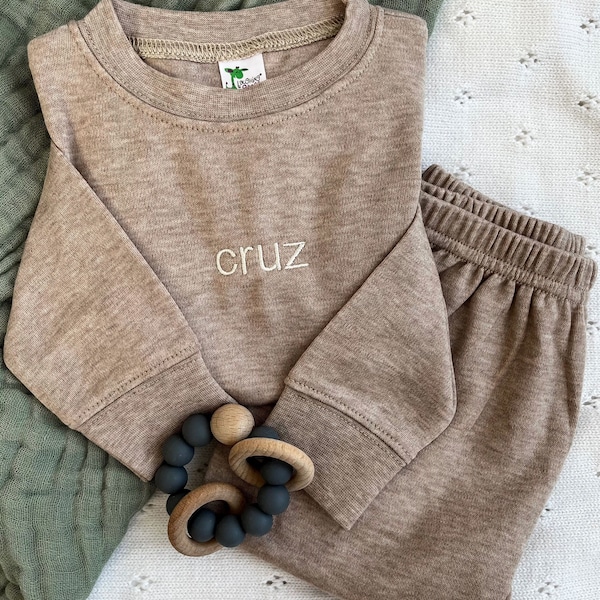 Personalized Leighton Jogger Set for Babies with Minimalist Embroidery | 2 Piece Lightweight Set | Baby Gift | New Baby | Name on Chest