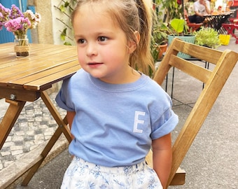 Single Initial Kids Comfort Colors T-Shirt,Personalized | Cute Boys & Girls Custom Embroidered Tee | Embroidered Short Sleeve Kids T-Shirt