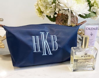 Monogram Nylon Makeup Bag | Personalized Bridesmaid Gift, Wristlet Strap