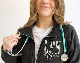 Personalized Nurse Lightweight Fleece Full Zip with Elegant Credentials | RN Nurse Jacket | LPN Jacket | ER | Nurse Grad | Gift for Nurse