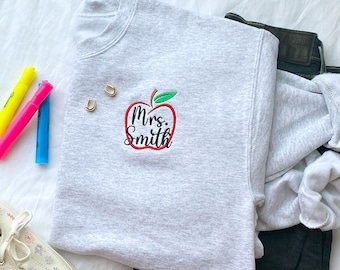 Personalized Teacher Sweatshirt | Apple Outline Crewneck, Custom Name