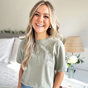 Embroidered Floral Initial Comfort Colors T-Shirt | Vintage Floral Inspired Design | Custom Monogrammed Tee | Gift for Her