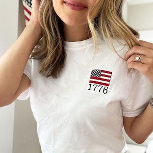 1776 American Flag Embroidered T-Shirt | Personalized Comfort Colors T-shirt | 4th of July Tee | Patriotic Top