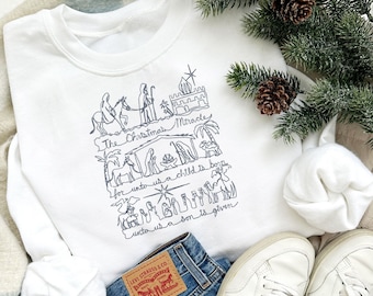 Embroidered Nativity Crewneck Sweatshirt | Christian Christmas Gift