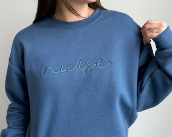 Embroidered Nurse Pullover Sweatshirt | Personalized Gift For Nurse Student | Crewneck Fleece Sweatshirt | Nurse Week Gift