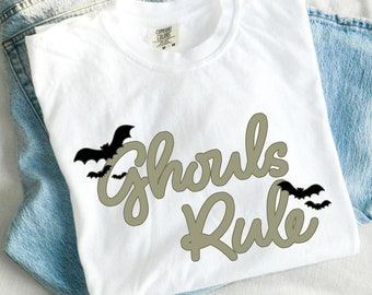 Ghouls Rule Comfort Colors Shirt | DTG Print | Halloween Sweatshirt | Gift for Her | Cute Halloween Long Sleeve | Gift for Her | Spooky Tee