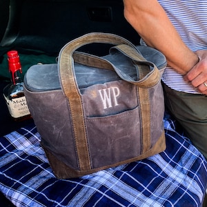 Personalized Waxed Canvas Monogrammed Insulated Lunch Box or Cooler for Men | Soft Sided Boat Tote Cooler, Personalized | Small or Large