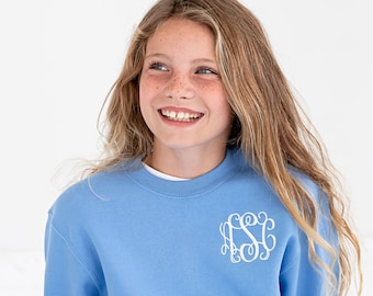 Childrens Youth Monogrammed Crew Neck Sweatshirt | Youth Personalized Sweatshirt | Kids Monogram Sweatshirt