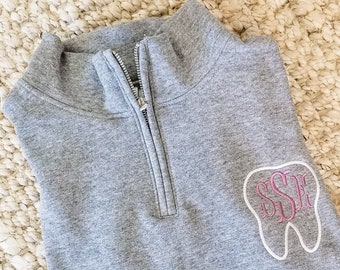 Tooth Personalized Quarter Zip Pullover Sweatshirt| Dentist Pullover Sweatshirt | Dental Hygienist | Personalized Dental