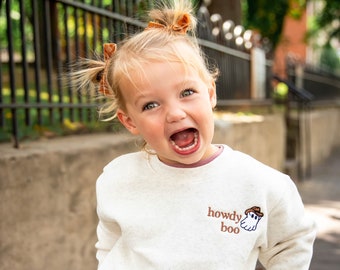 Howdy Boo! Youth and Toddler Sweatshirt | Fall Toddler Crewneck | Cute Halloween Top for Kids | Sweatshirt for Kids