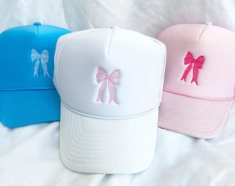 Embroidered Bow Trucker Hat | Cute and Trendy Trucker Hat | Coquette Embroidered Bow Snapback Trucker Hat