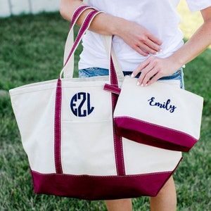 Monogrammed Canvas Tote and Pouch SET | Large Zippered Travel Tote